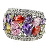 Wide Multicolor Cocktail Ring Stainless Steel Pavé Band Size 8 Statement Ring – Estate Find