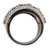 Wide Multicolor Cocktail Ring Stainless Steel Pavé Band Size 8 Statement Ring – Estate Find