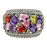 Wide Multicolor Cocktail Ring Stainless Steel Pavé Band Size 8 Statement Ring – Estate Find