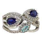 Signed STS Sterling Silver Multi-Stone Ring Blue & Aqua Stones Size 8 – Rare Vintage Item