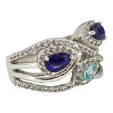 Signed STS Sterling Silver Multi-Stone Ring Blue & Aqua Stones Size 8 – Rare Vintage Item