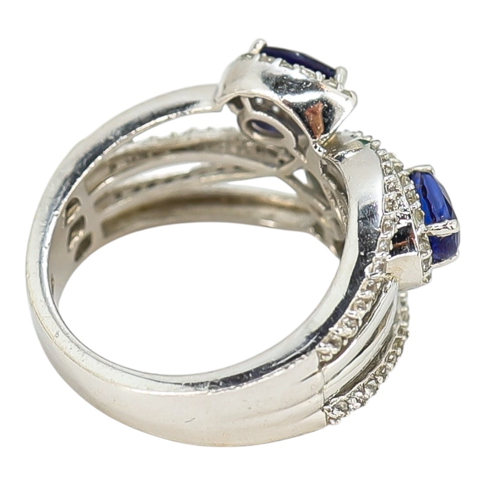 Signed STS Sterling Silver Multi-Stone Ring Blue & Aqua Stones Size 8 image 5