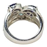 Signed STS Sterling Silver Multi-Stone Ring Blue & Aqua Stones Size 8 – Rare Vintage Item