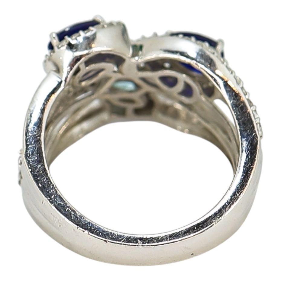 Signed STS Sterling Silver Multi-Stone Ring Blue & Aqua Stones Size 8 image 6