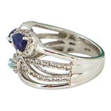 Signed STS Sterling Silver Multi-Stone Ring Blue & Aqua Stones Size 8 – Rare Vintage Item