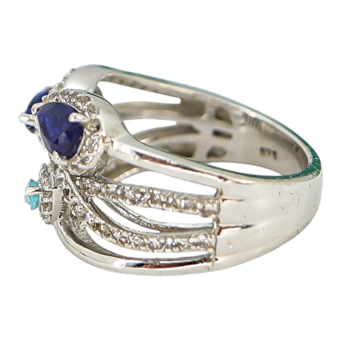 Signed STS Sterling Silver Multi-Stone Ring Blue & Aqua Stones Size 8 image 8