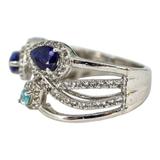 Signed STS Sterling Silver Multi-Stone Ring Blue & Aqua Stones Size 8 – Rare Vintage Item