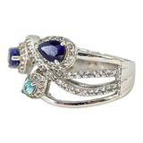 Signed STS Sterling Silver Multi-Stone Ring Blue & Aqua Stones Size 8 – Rare Vintage Item