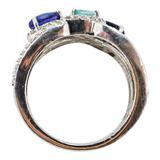 Signed STS Sterling Silver Multi-Stone Ring Blue & Aqua Stones Size 8 – Rare Vintage Item