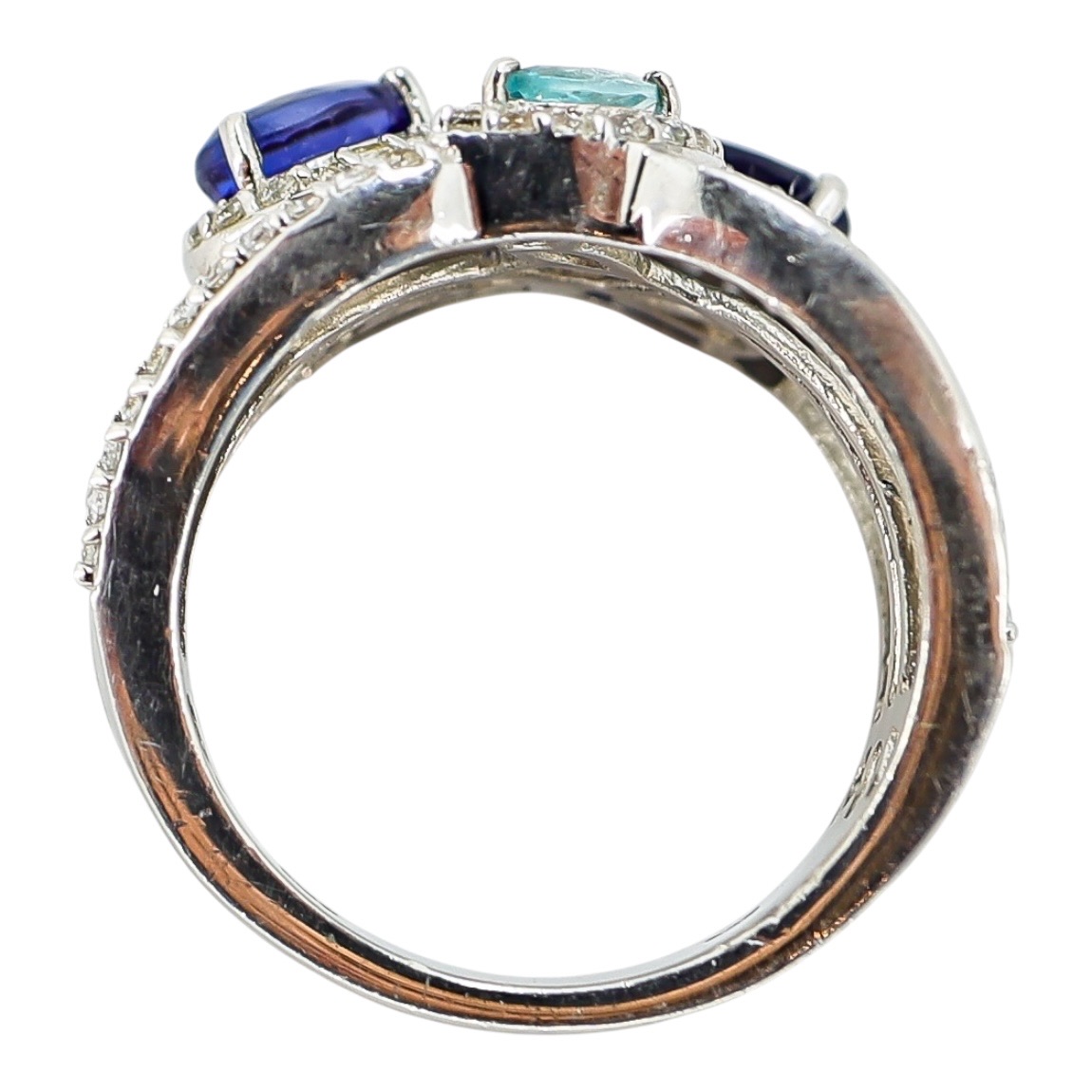 Signed STS Sterling Silver Multi-Stone Ring Blue & Aqua Stones Size 8 image 13