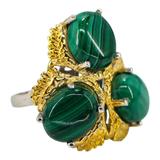 Signed STS Karis Malachite Cabachons Ring - Size 8 -Statement Bold Green Stone Boho – Rare Vintage Item