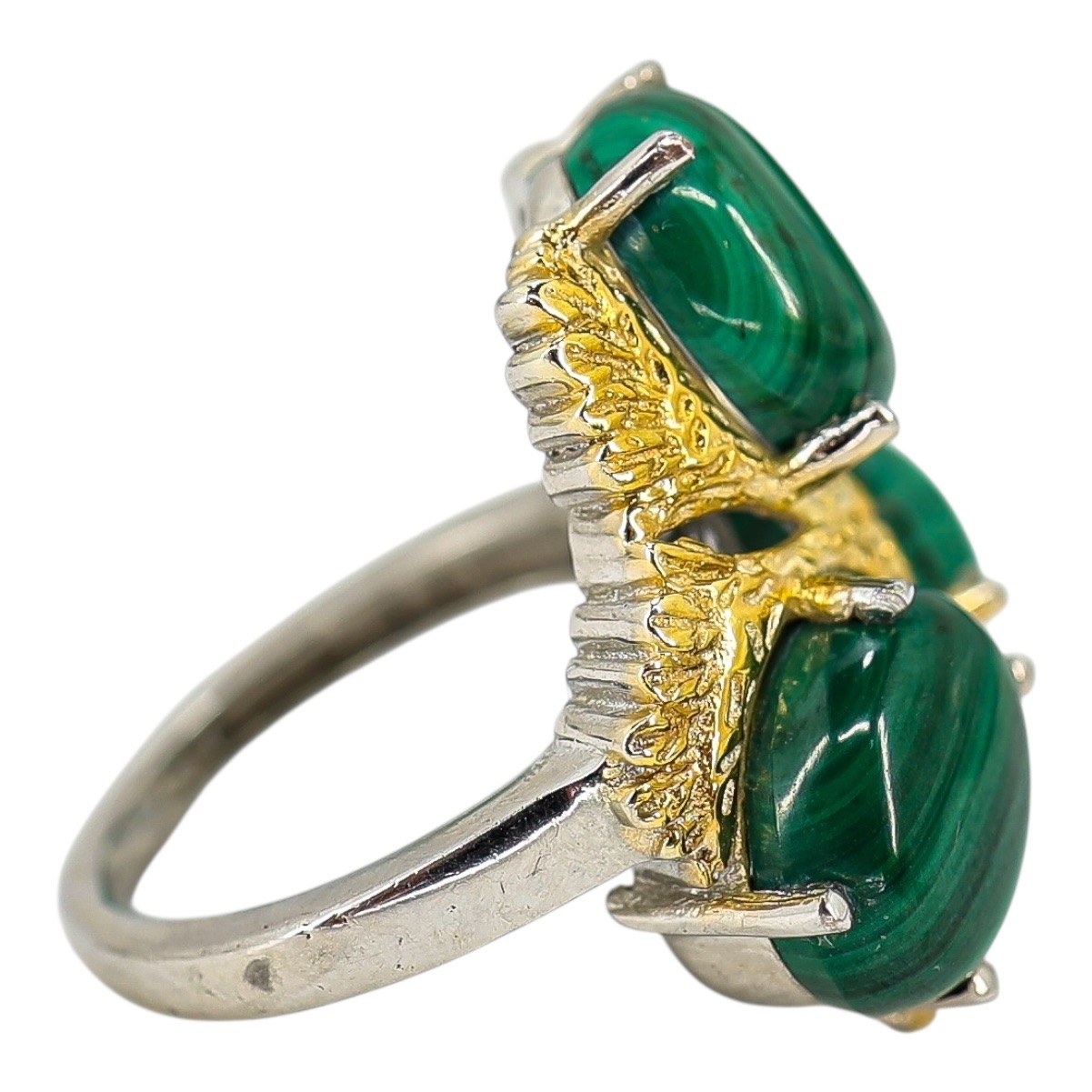 Signed STS Karis Malachite Cabachons Ring - Size 8 -Statement Bold Green Stone Boho image 4