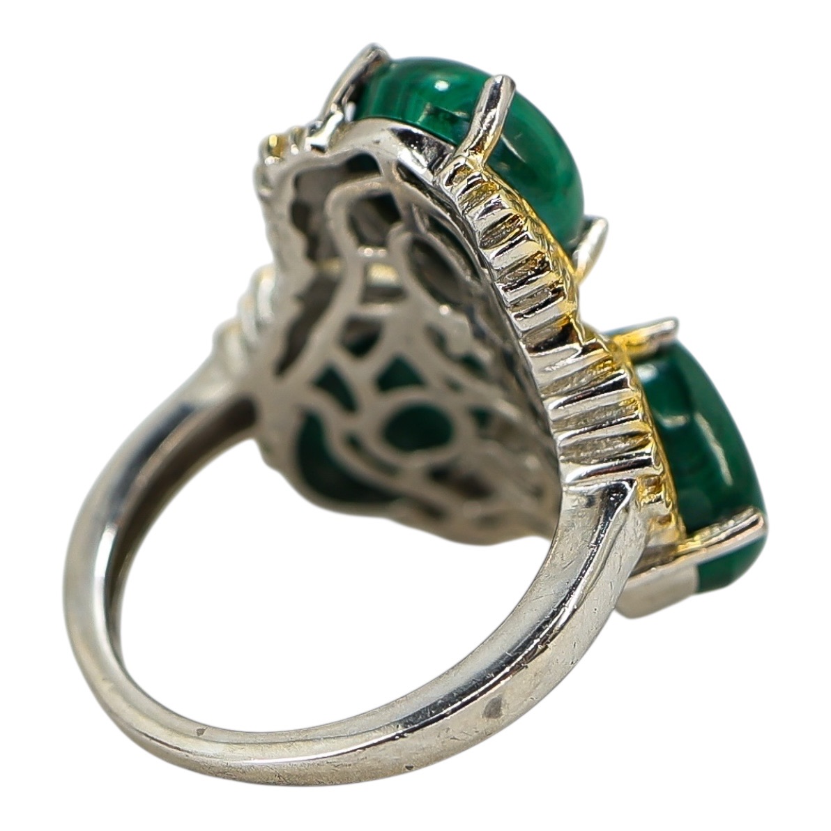 Signed STS Karis Malachite Cabachons Ring - Size 8 -Statement Bold Green Stone Boho image 5