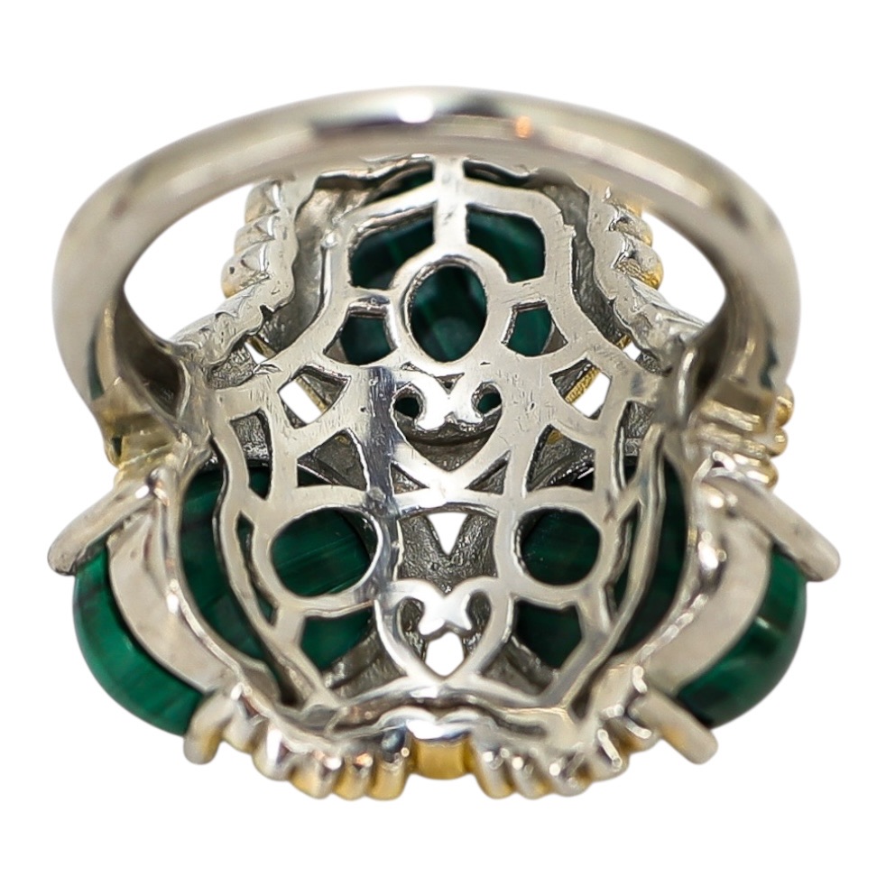 Signed STS Karis Malachite Cabachons Ring - Size 8 -Statement Bold Green Stone Boho image 6