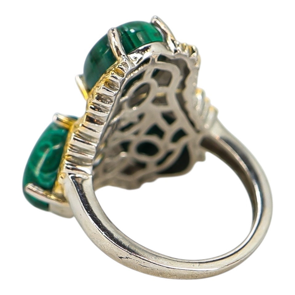 Signed STS Karis Malachite Cabachons Ring - Size 8 -Statement Bold Green Stone Boho image 7