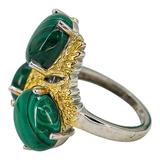 Signed STS Karis Malachite Cabachons Ring - Size 8 -Statement Bold Green Stone Boho – Rare Vintage Item