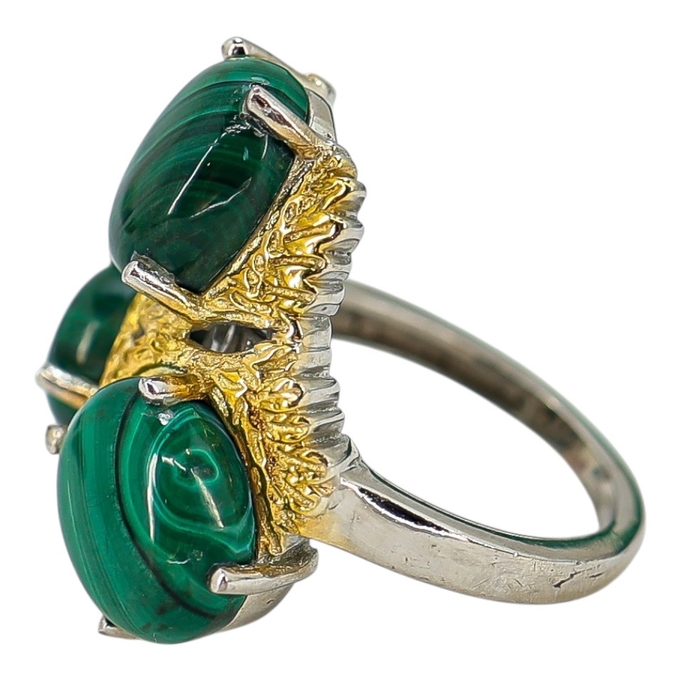 Signed STS Karis Malachite Cabachons Ring - Size 8 -Statement Bold Green Stone Boho image 8