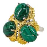 Signed STS Karis Malachite Cabachons Ring - Size 8 -Statement Bold Green Stone Boho – Rare Vintage Item