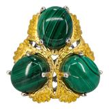 Signed STS Karis Malachite Cabachons Ring - Size 8 -Statement Bold Green Stone Boho – Rare Vintage Item