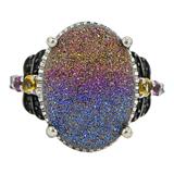 Signed STS Sterling Silver Rainbow Druzy Quartz Statement Ring – Size 7 – Rare collectible vintage item 