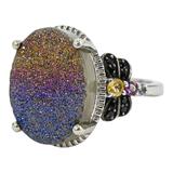 Signed STS Sterling Silver Rainbow Druzy Quartz Statement Ring – Size 7 – Rare collectible vintage item 