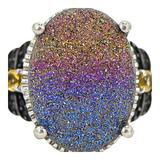 Signed STS Sterling Silver Rainbow Druzy Quartz Statement Ring – Size 7 – Rare collectible vintage item 