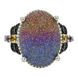 Signed STS Sterling Silver Rainbow Druzy Quartz Statement Ring – Size 7 – Rare collectible vintage item 