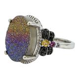 Signed STS Sterling Silver Rainbow Druzy Quartz Statement Ring – Size 7 – Rare collectible vintage item 