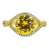 Sterling Silver Yellow Cubic Zirconia Statement Ring – Pave Split Shank Design - Size 8 – Estate Find
