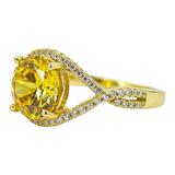 Sterling Silver Yellow Cubic Zirconia Statement Ring – Pave Split Shank Design - Size 8 – Estate Find