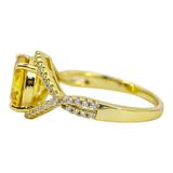 Sterling Silver Yellow Cubic Zirconia Statement Ring – Pave Split Shank Design - Size 8 – Estate Find