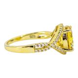 Sterling Silver Yellow Cubic Zirconia Statement Ring – Pave Split Shank Design - Size 8 – Estate Find