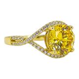 Sterling Silver Yellow Cubic Zirconia Statement Ring – Pave Split Shank Design - Size 8 – Estate Find