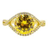 Sterling Silver Yellow Cubic Zirconia Statement Ring – Pave Split Shank Design - Size 8 – Estate Find