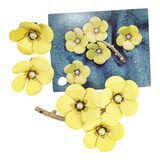 NOS Sarah Coventry Primrose Yellow Enamel Flower Brooch Earring Set & Card – Rare collectible vintage item 