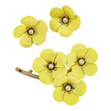 NOS Sarah Coventry Primrose Yellow Enamel Flower Brooch Earring Set & Card – Rare collectible vintage item 