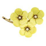 NOS Sarah Coventry Primrose Yellow Enamel Flower Brooch Earring Set & Card – Rare collectible vintage item 