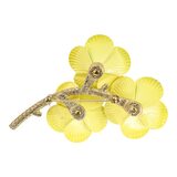 NOS Sarah Coventry Primrose Yellow Enamel Flower Brooch Earring Set & Card – Rare collectible vintage item 