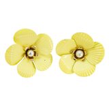 NOS Sarah Coventry Primrose Yellow Enamel Flower Brooch Earring Set & Card – Rare collectible vintage item 