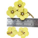 NOS Sarah Coventry Primrose Yellow Enamel Flower Brooch Earring Set & Card – Rare collectible vintage item 