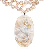 Beach Boho Freshwater Pearl Necklace & Bracelet Set Large Oval Shell Pendant – OOAK - Unique one of a kind artisan item