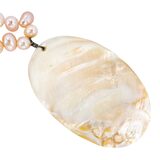Beach Boho Freshwater Pearl Necklace & Bracelet Set Large Oval Shell Pendant – OOAK - Unique one of a kind artisan item