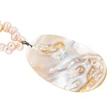 Beach Boho Freshwater Pearl Necklace & Bracelet Set Large Oval Shell Pendant – OOAK - Unique one of a kind artisan item