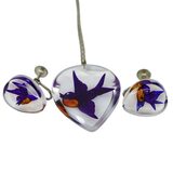 Vintage Reverse Carved Lucite Blue Bird Jewelry Set - Pendant Necklace & Earrings – Rare collectible vintage item 