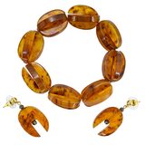 Bakelite Bracelet & Earrings Set Root Beer / Amber Interlocking Puzzle Beads – Rare collectible item 