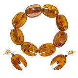 Bakelite Bracelet & Earrings Set Root Beer / Amber Interlocking Puzzle Beads – Rare collectible item 
