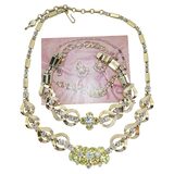 Sarah Coventry Monte Carlo - Demi Parure - Gold Tone With Clear And Green Rhinestones – Collectible vintage item