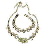 Sarah Coventry Monte Carlo - Demi Parure - Gold Tone With Clear And Green Rhinestones – Collectible vintage item
