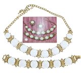 MCM Sarah Coventry Snow Princess - Demi Parure - Gold Tone And White Cabochons – Collectible vintage item