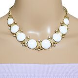 MCM Sarah Coventry Snow Princess - Demi Parure - Gold Tone And White Cabochons – Collectible vintage item